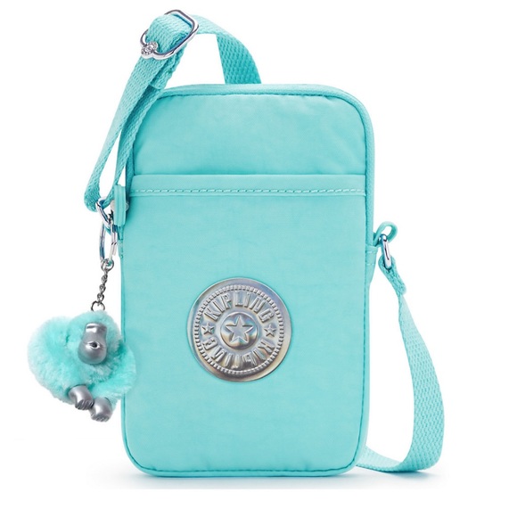 Kipling Fresh Teal Hologram Tally Crossbody Phone Bag - Picture 1 of 4